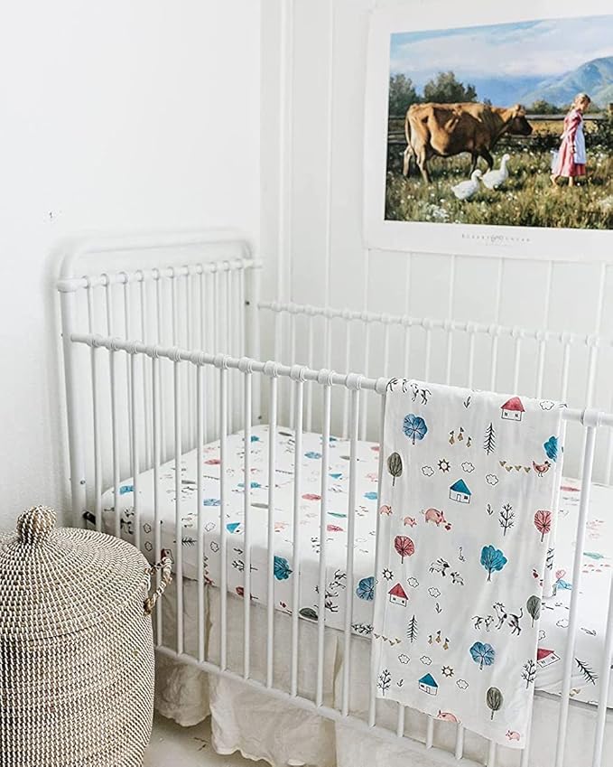 Crib Sheets Neutral - Fitted Baby Crib Sheets Bed for Girl Boy - 2 Pack Standard & Toddler Mattress (Farm Animals) - Buttery Soft Organic Cotton Blend
