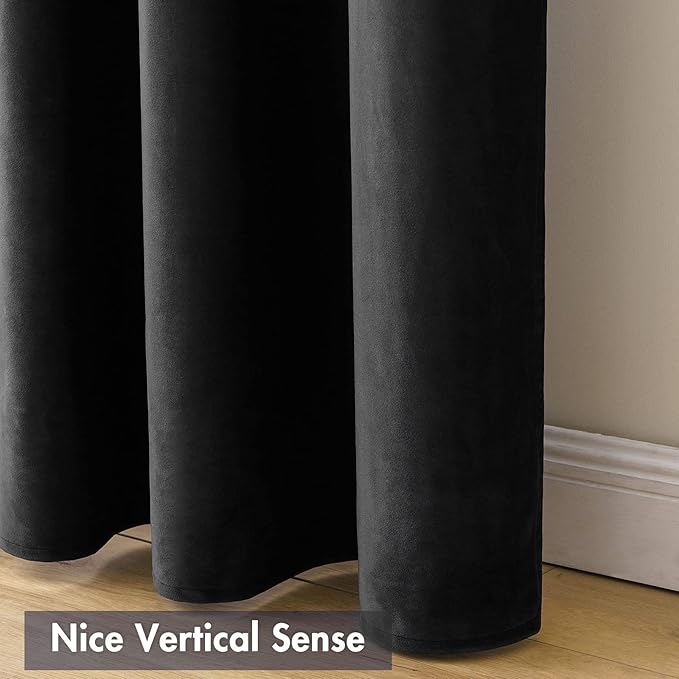 MIULEE Black Velvet Curtains Thermal Insulated Blackout Halloween Curtain Drapes for Bedroom Living Room Darkening 108 Inches Long Curtains Panels Rod Pocket Set of 2