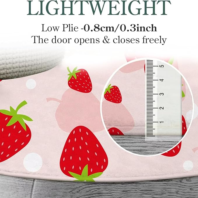 5Ft Strawberry Round Rug Kwaii Pink Circle Rugs for Bedroom Dorm Living Room Cute Area Rug Floor Mat Pad Doormat Carpet, 5'X5'(150X150cm)