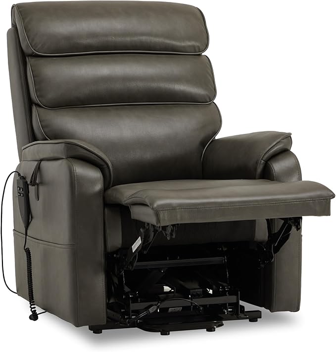 DYNOX 350 LBS Power Lift Recliner Chair for Elderly, Medium Size Dual Motor Lay Flat Infinite Positions Recliner with Heat & Massage(9188,Faux Leather,Grey)