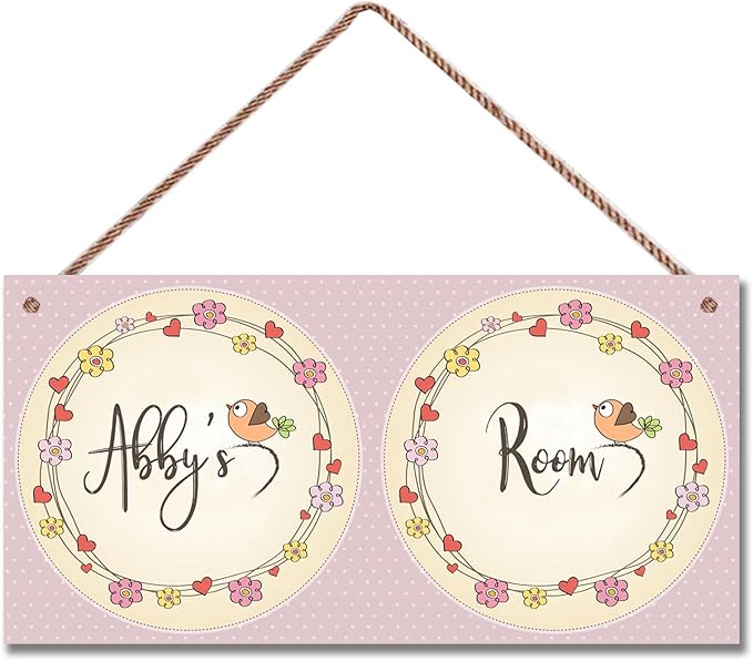 Personalized Sign, Flowers Sign, Cute Bird Wall Art Decor Custom Name Door Sign for Kids Room Floral Nursery Art Plate For Boys Room Girls Bedroom Little Man Cave