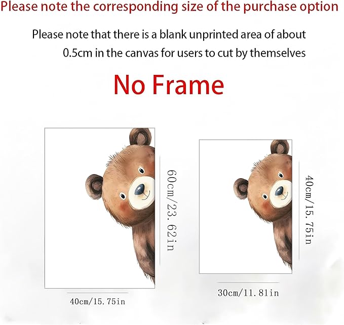 3Pcs Baby Teddy Bear Nursery Wall Art Peeking Bear Pictures Wall Decor Peekaboo Kids Room Decor Woodland Animal Posters Neutral Nursery Painting Canvas Print Artwork for Children's Baby Room Bedroom