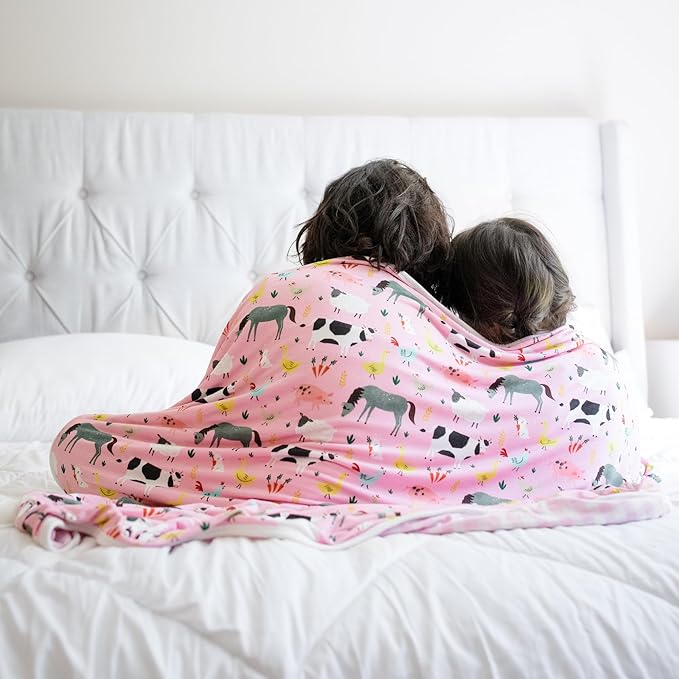 Little Sleepies Cloud Blanket, Soft Viscose from Bamboo Toddler & Baby Blanket for Boys & Girls, Lightweight, Perfect for Hot Sleepers, 50" x 50", Large (Pink Farm Animals)