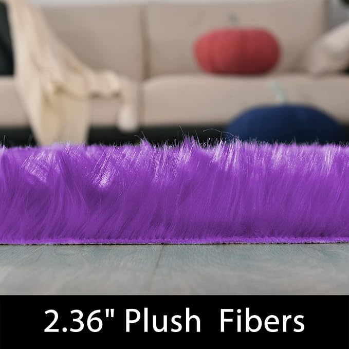 Latepis Fuzzy Purple 4x6 Area Fluffy Sheepskin Rug Shag Faux Fur Rug Plush Throw Rugs for Living Room Soft Shaggy Rugs for Bedroom Dorm Home Decor Sheepskin