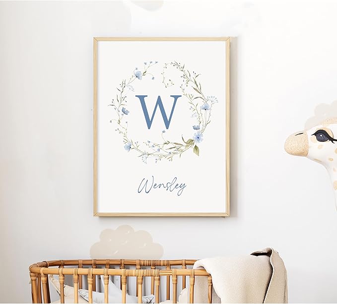 Personalized Name Flower Nursery Wall Art Prints, Crib & Nursery décor, Newborn Baby Girl Gift Present, Floral Baby Girl Room Pictures, Poster For Baby And Kids (1 Print, Flower 7)