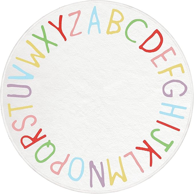 SHIPKEY Round Rug, Round Play Rug for Kids, Colored Alphabet Nursery Area Rugs, Kids Bedroom Rugs, Non-Slip Mat, Carpet for Living Room (5.3 feet)