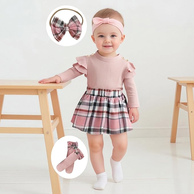 Giraropa Baby Girl Fall Winter Clothes Long Sleeve Romper Dress + Socks + Headband Newborn Infant Cute Casual Outfits