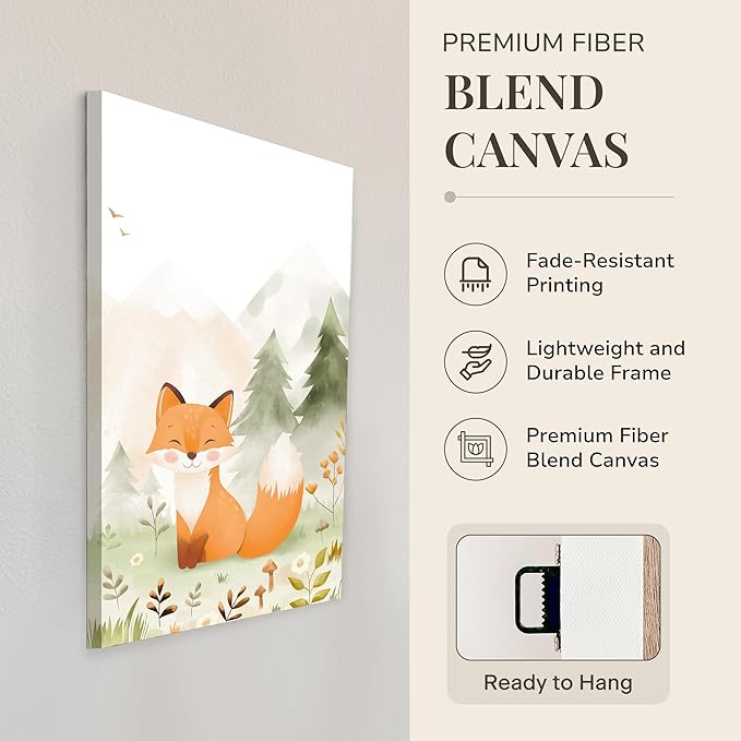 Woodland Nursery Canvas Wall Art – Hand-Drawn Forest Animals (Deer, Bear, Fox) – Large 16×24 Panels, Set of 3 – Neutral Baby Room Decor for Boys & Girls – Premium Fiber Canvas, Ready to Hang