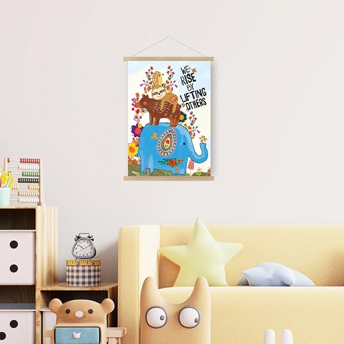Qswo Inspirational Quotes Wall Decor for Kids,We Rise by Lifting Others Wall Art Poster Hanger Frame,Motivational Hanging Canvas Wall Decor for Kids Room Dorm Nursery