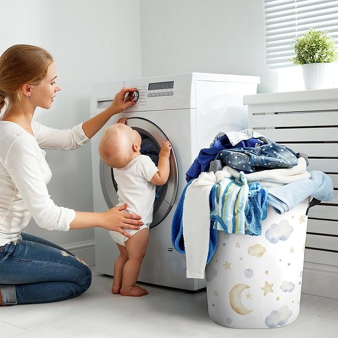 Cartoon Kids Laundry Basket Cloud Decor Moon Star Laundry Hamper Clothes Hamper Toy Storage Bin for Kids Bedroom Bathroom