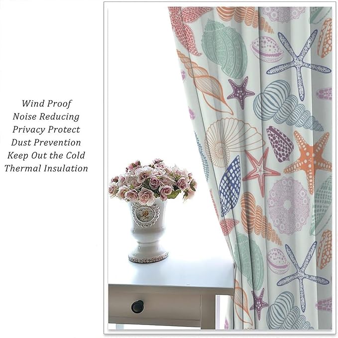 Coastal Nautical Curtains,Colorful Starfish Seashell Beach Sea Starfish Seashell Theme Pattern Blackout Print Home Bedroom Living Room Window Treatmen 2 Panel Set 84x84 Inch