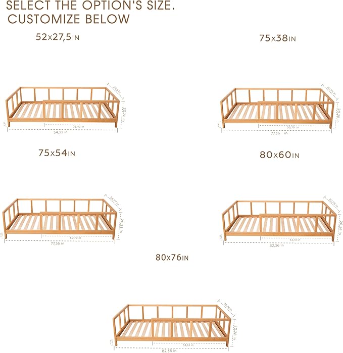 BUSY WOOD Toddler Floor Bed Twin - Montessori Bed for Toddlers - Montessori Floor Bed Toddler - Twin Bed Rails for Toddlers - Scandinavian Bed Frame - Toddler Bed Frame (Model 10 with Legs and Slats)