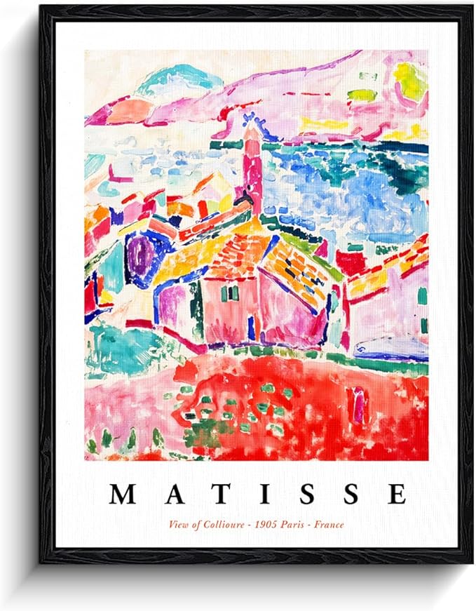 Fauvist Coastal Village Wall Art, vibrant seaside rooftops, fauvist wall decor, matte finish framed canvas print, art history poster, for living room studio art lovers gift, 12x15 inch