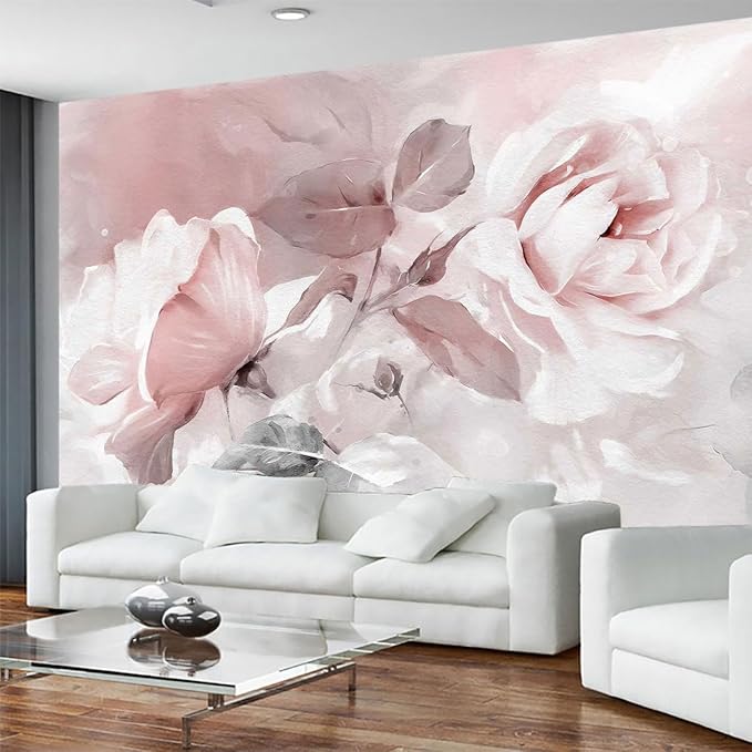 Rose Leaves Oil Painting Wallpaper, Large Wall Background Mural for Bedroom and Living Room(Non-self-Adhesive)