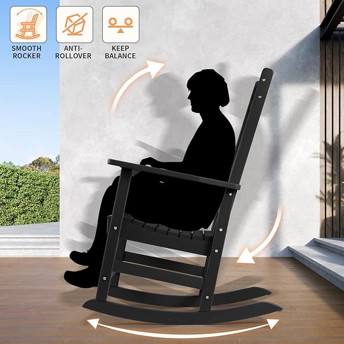 FUNBERRY Outdoor Rocking Chairs Set of 4, HDPE All Weather Poly Lumber Rocker, High Back Patio Rockers Easy Assembly