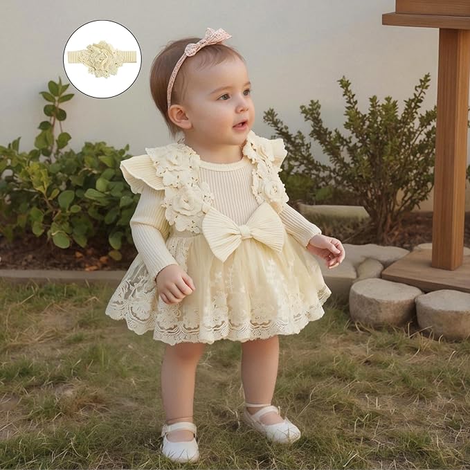 Giraropa Baby Girl Fall Winter Clothes Long Sleeve Romper Dress + Socks + Headband Newborn Infant Cute Casual Outfits
