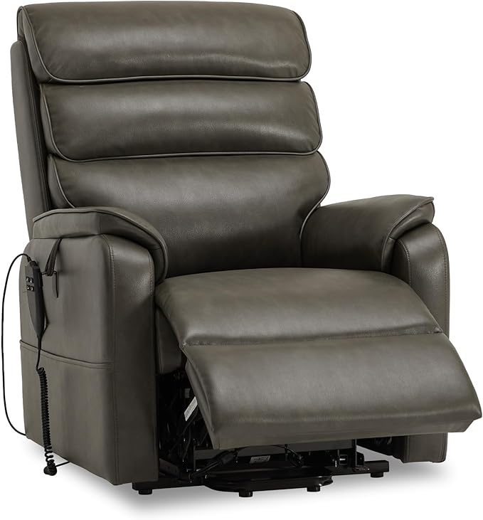 DYNOX 350 LBS Power Lift Recliner Chair for Elderly, Medium Size Dual Motor Lay Flat Infinite Positions Recliner with Heat & Massage(9188,Faux Leather,Grey)