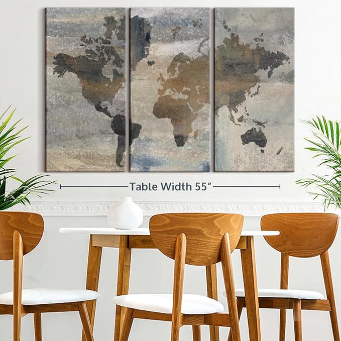 ElephantStock Stone World Wall Art - Horizontal Canvas - 3-Piece Lobby Wall Decor - Painting Map Canvas Print - Beige and Gray Decor for Wall by Avery Tillmon - 57" X 36"