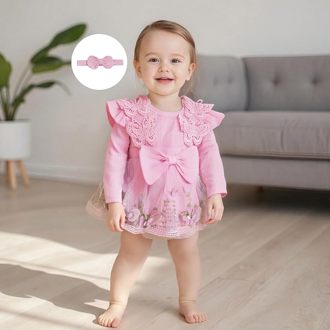 Giraropa Baby Girl Fall Winter Clothes Long Sleeve Romper Dress + Socks + Headband Newborn Infant Cute Casual Outfits