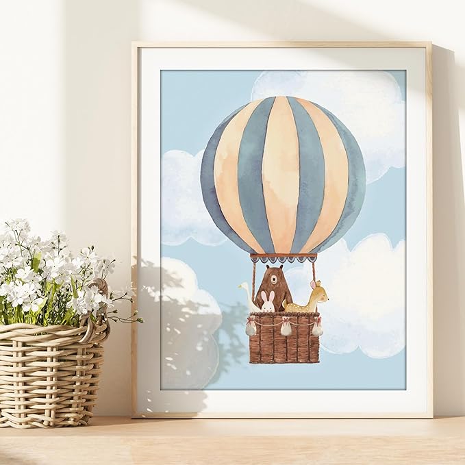 DREAM BIG PRINTABLES Hot Air Balloon Art Prints (Set of 3) - Unframed - 11x14 | Nursery Wall Decor | Modern Wall Decor for Your Little One's Room