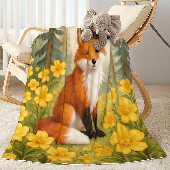 Ship Next Day Personalized Baby Blanket for Kids, Custom Baby Blanket with Name, Super Soft Flannel Blankets, Custom Fox Animal Blankets Baby Gifts for Christmas.