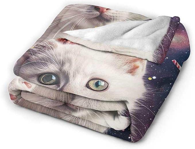 Cat Blanket Space Galaxy Throw Blanket Pizza Burger Flannel Stuff Animals Merch Cozy Decor Fleece Plush Fuzzy Warm Soft Lightweight Bedding Cats Lover Gifts for Men Women Girl Boy Couch 60"X50"