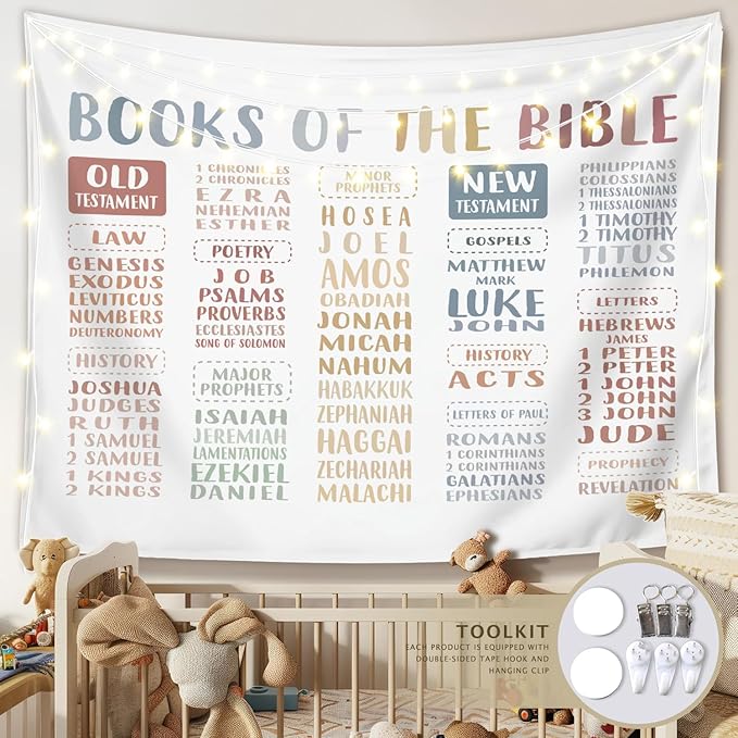 LIANGW Bible Verses Christian Tapestry, Indoor Outdoor Wall Art Tapestry for Bedroom, Teens Room Decoration Living Room Bedroom, Books Of The Bible 50x60 inches