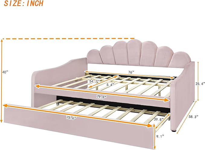 Bellemave Full Size daybed with Trundle for Adults, Kids, Girls, Teens, Full Size daybed with Trundle for Living Room, Velvet, Pink