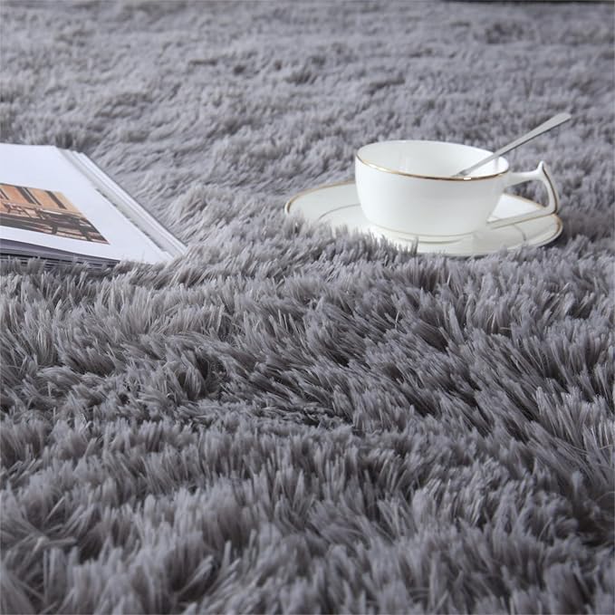 CAIYUECS Grey Area Rug for Living Room: Indoor Ultra Soft Shag Plush Rugs for Bedroom - Non-Skid Modern Nursery Faux Fur Rugs for Kids Room Home Decor (6x9 Feet, Grey)