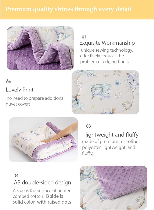 Cuite Pumpkin Baby Toddler Bed Comforter, Down Alternative Toddler Comforter All Season,Quilted Baby Blanket for Daycare,Toddler Crib Quilt for Boys and Girls,(47x 59 Purple)