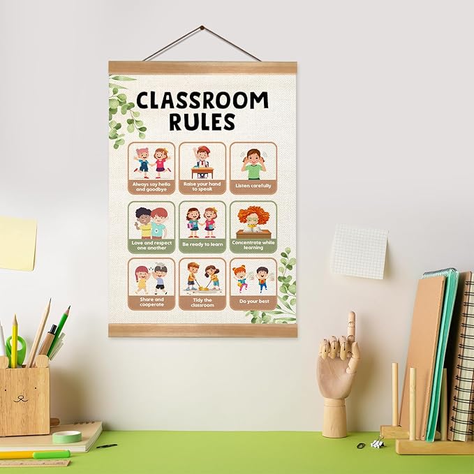 ZTGDA Classroom Rules Poster, Classroom Art Poster Decor for Toddler Room Playroom Nursery,Educational Posters for Preschoolers,Kids Wall Decor 12x16inch(Classs room rules)