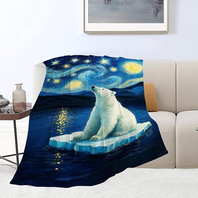 Polar Bear Blanket Cute White Bear Throw Blanket Soft Cozy Fleece Fuzzy Stuffed Plush Flannel Gifts for Girls Women Boys Kids Adults 60"X80"
