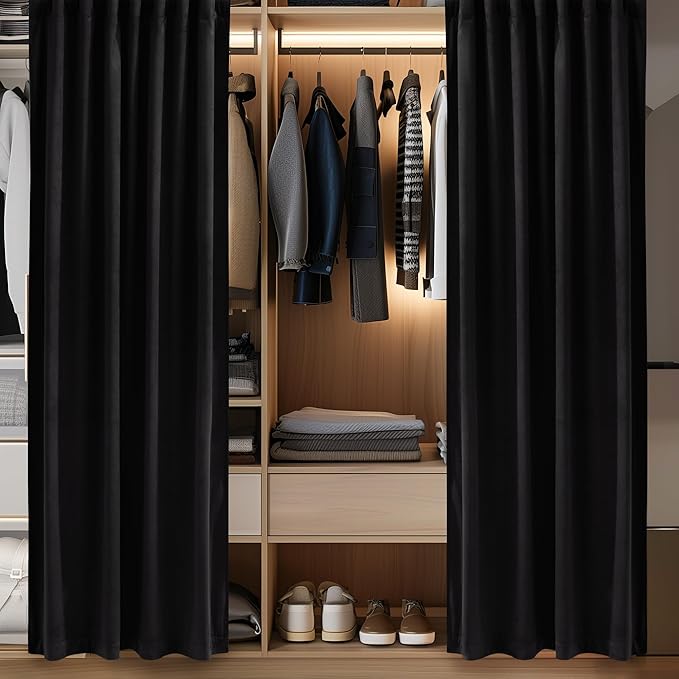 StangH Black Doorway Curtain Soft Velvet Blackout Thermal Insulated Privacy Room Dividers Thick Winter Window Drapes for Office/Bedroom/Hallway/Patio Closet, W42 x L80, 1 Panel