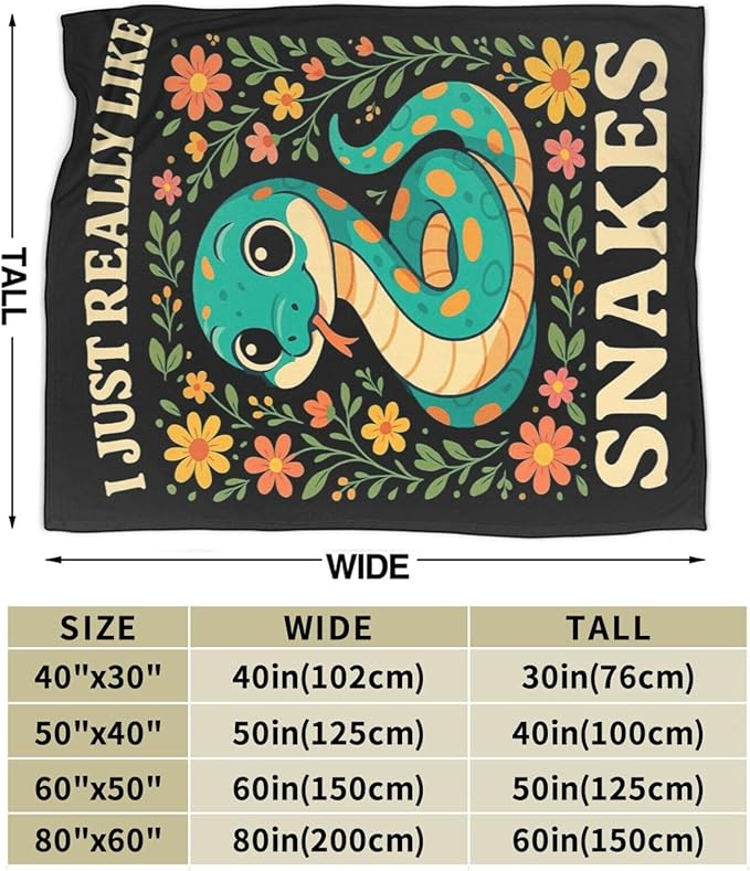 Snake Blanket I Just Really Like Snakes Throw Blanket Soft Cozy Fleece Fuzzy Plush Warm Stuff Bedding Floral Animal Blankets Gifts for Boys Girls Kids Adult Men Women 60"X80"
