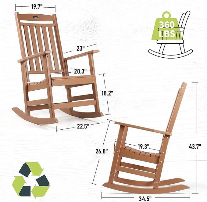 FUNBERRY Outdoor Rocking Chairs Set of 2, HDPE All Weather Poly Lumber Rocker, High Back Patio Rockers Easy Assembly