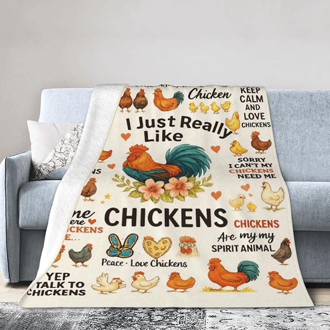 Cute Chicken Blanket I Just Really Like Chickens Throw Blanket Rooster Soft Cozy Fleece Fuzzy Plush Warm Stuff Bedding Funny Animal Blankets Gifts for Boys Girls Kids Adult Men Women 60"X80"