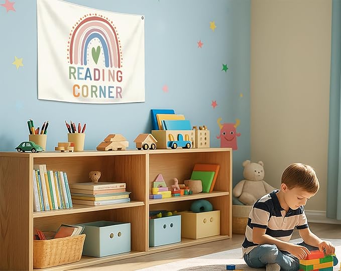 Boho Rectangular Banner Flag Wall Decor Gift for Baby Boy Girl Kids Teen,Reading Rome Nursery Classroom Homeschool Decor-Reading Corner Theme-Baby Present Shower,Birthday Christmas Gift
