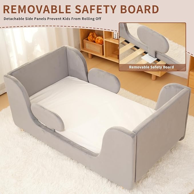 DoCred Toddler Bed - Toddler Floor Bed Frame with Removable Guard Rails, Kids Beds for Ages 2-7 Years, Kid Beds for Girls and Boys, Standard Crib Size(Mattress Not Included)
