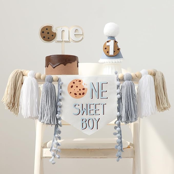 Cookies One Sweet Boy High Chair Banner For Cookies Theme 1st Birthday Party Decorations With Birthday Hat