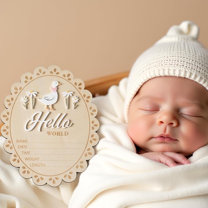 Baby Announcement Sign, Hello World Newborn Sign for Hospital, She’s Here Card, Baby Announcements Ideas, Newborn Photography Props Double-Sided (HW1)