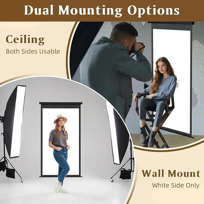 Retractable White Photography Backdrop 36"x59", Portable Roll-Up, Pull-Down Background, Auto-Lock Backdrop Screen for Passport Photo, Product Photography, Headshots, Video Studio