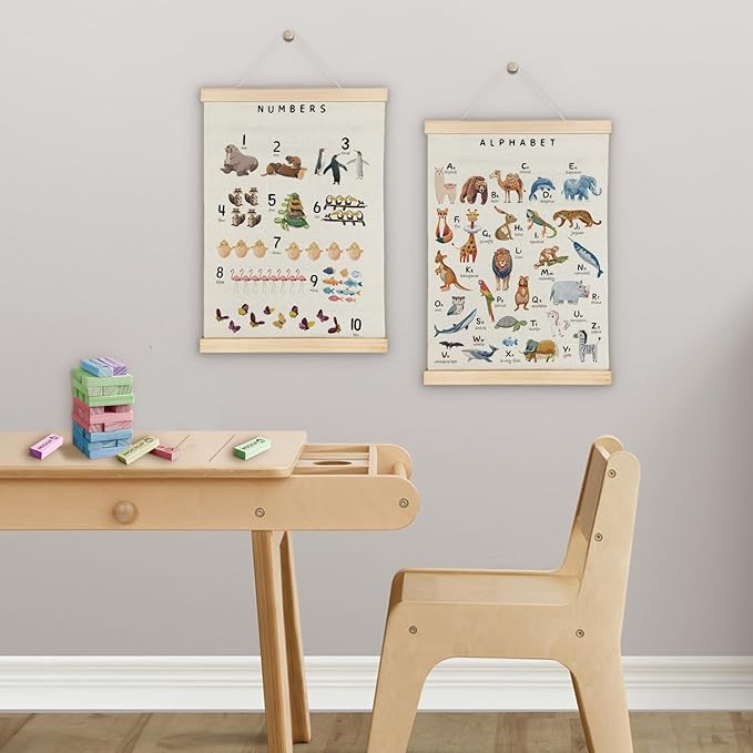 SereneHanctuary Animal Alphabet Numbers Poster Hanger Frame,Educational Abc Number Wall Art for Kids Playroom Nursery Room Classroom Decor,12X16Inches