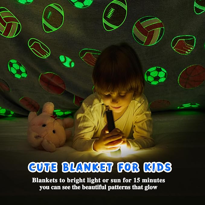 inhand Soccer Glow in The Dark Blanket Blanket Blue Soccer Gift Toys for Boys Girls Teen Soft Cozy Kids Throw Blanket Bedroom Decor,Christmas Easter Birthday Blue 40"x60"