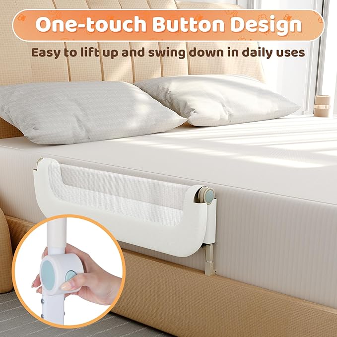 omzer Bed Guard Rail for Toddlers - 47inch Foldable & Adjustable Height Baby Bed Safety Side Rails - Large Toddler Crib Railing Guard for Twin, Bunk, Full Size, Queen & King, Full Size Bed