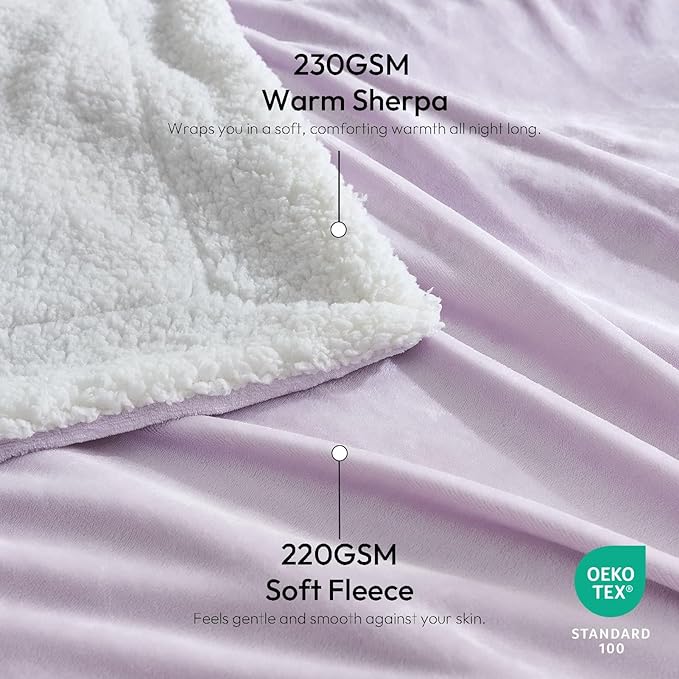 NANPIPER Warm Sherpa Blanket King Size for Bed, Soft Fleece for Winter, Fuzzy Plush Throw Gift for Women, Lavender 90x108 Inches