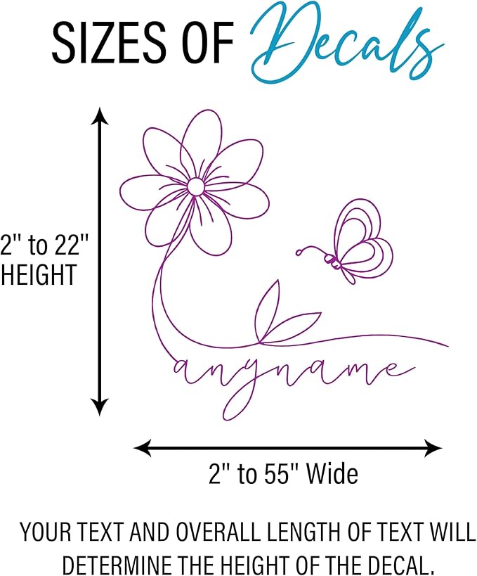 Custom Butterfly Name Wall Decal Personalized Name Butterfly with Floral Flowers Transparent DTF Vinyl Removable Nursery Wall Decals for Baby Kids Room, Teen Bedroom, Window, Cute Home Decor Gifts