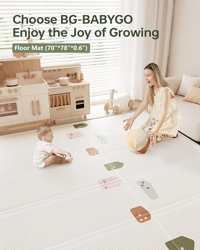 Baby Play Mat Foldable Baby Floor Play Mat 0.6" Thick Soft Foam Playmat for Babies Reversible Waterproof Padded Playmats Portable Baby Crawling Mat for Indoor Outdoor(70"*78"*0.6")