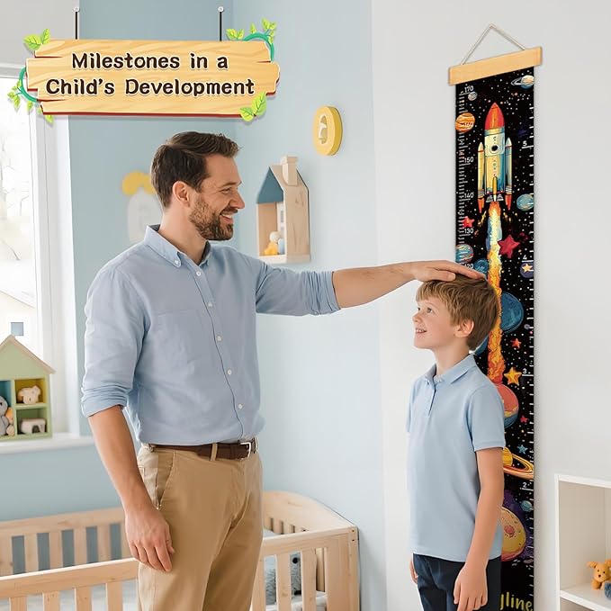Personalized Name Space Rocket Height Chart for Kids, No-Drill Growth Chart for Wall, Hangable and Removable Growth Chart Ruler, Kids Room Decor & Thoughtful Birthday Gift for Boys and Girls