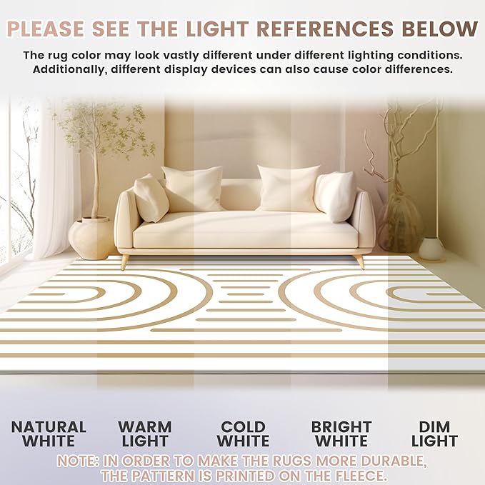 Washable 5x7 Modern Area Rug for Living Room, Tan White Minimalist Artistic Abstract Large Rug, Ultra Thin Low Pile Lightweight Soft Indoor Floor Carpet with Nonslip Backing for Bedroom Kids Play Room