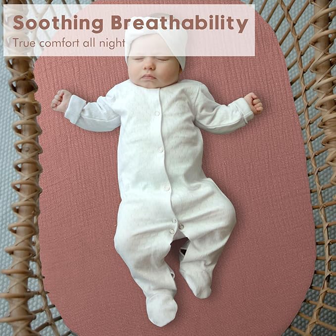 Muslin Bassinet Sheets for Baby Boy Girl,Breathable Baby Bassinet Sheets Fitted for Bassinet,Oval Rectangle,Hourglass,Bassinet Mattress/Pad,Soft Cotton 2 Pack